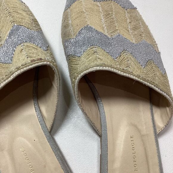 Anthropologie Embroidered Slides Yellow Cream Silver Women’s Size 9 Sandals - Picture 14 of 15
